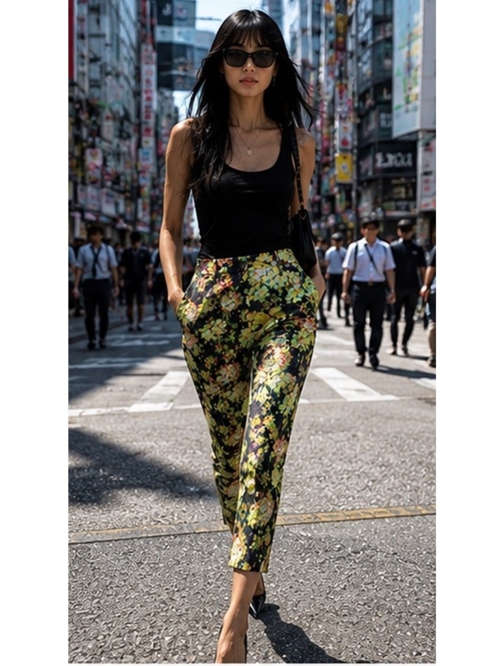KENZO Paris Floral Botanical Print Cropped Ankle Pants Size 38